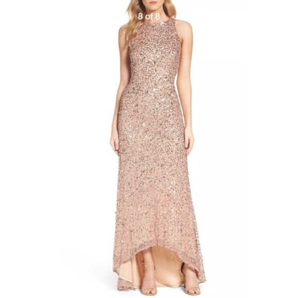 NEW Adrianna Papell‎ Sleeveless Sequin High/Low Gown in Rose Gold [SZ 2 ] - Picture 2 of 8